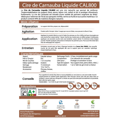 Cire de Carnauba Liquide CAL800 - Cire brute pour bois