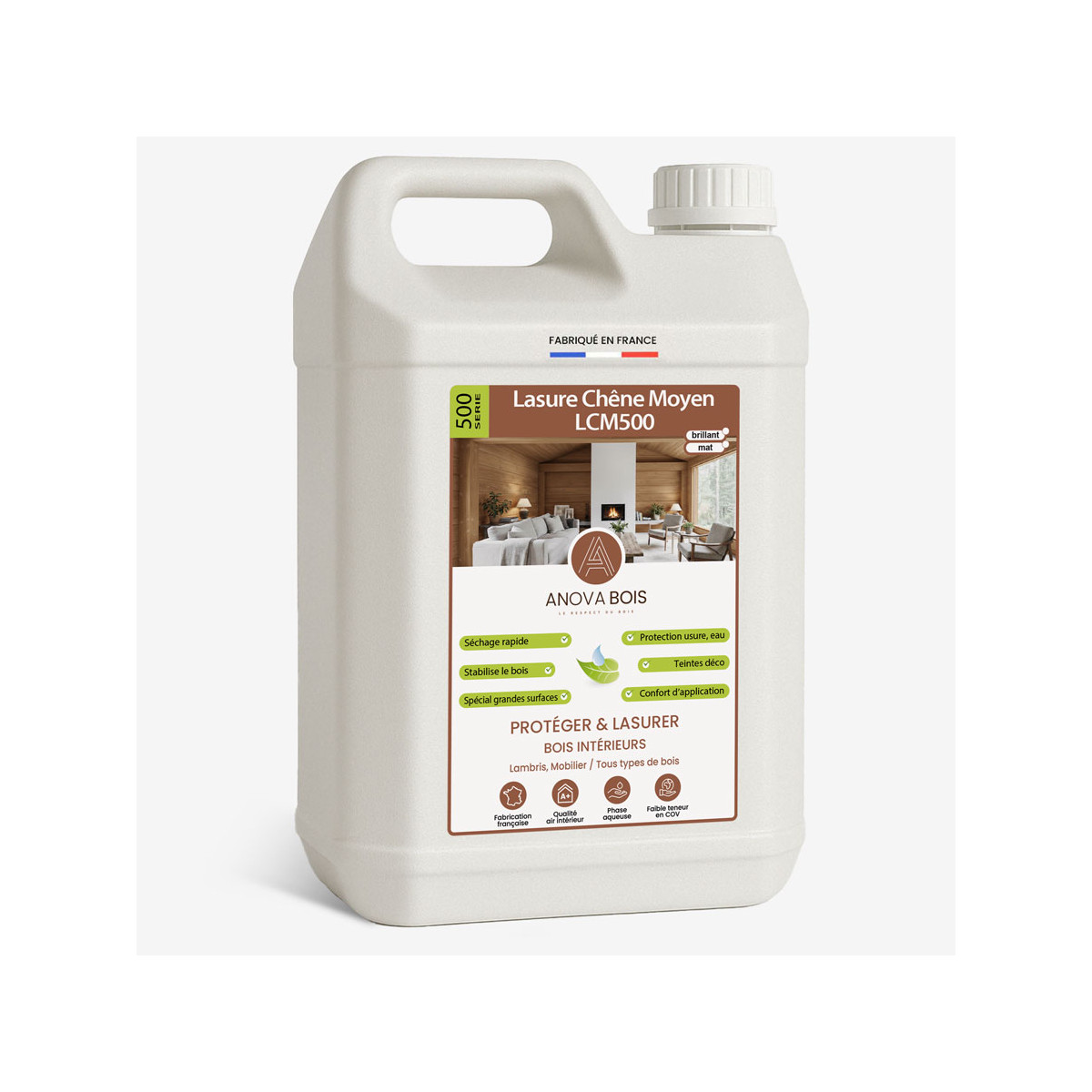 Lasure Chêne Moyen Mat ou Brillant pour Bois Intérieur – LCM500
