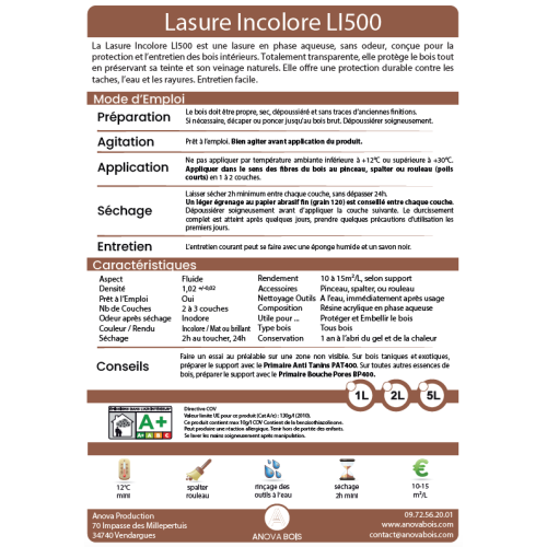 Lasure Incolore pour Bois Intérieur – LI500